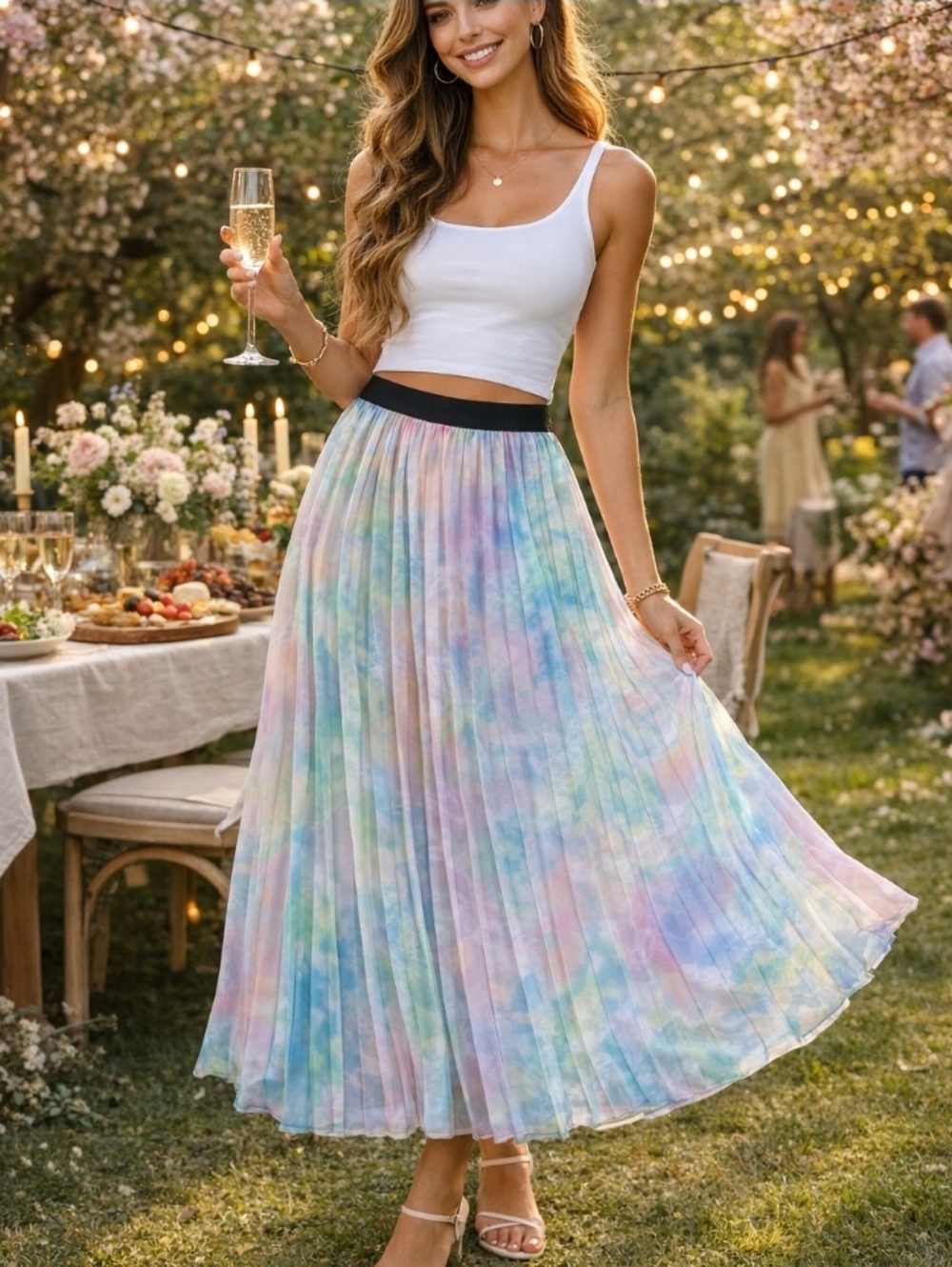 Soft Surroundings Pastel Pleated A-Line Skirt Stretchy Waist Sz M